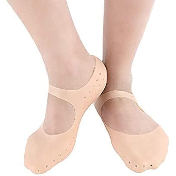 SPAREQUE Silicone Socks, Moisturising Gel Socks Foot Anti-Cracking Protector Foot Care Tool Prevention Socks For Dry Feet Ankles Cracked Heel Repair Foot Care Socks For Women Men - Cream - Image 1